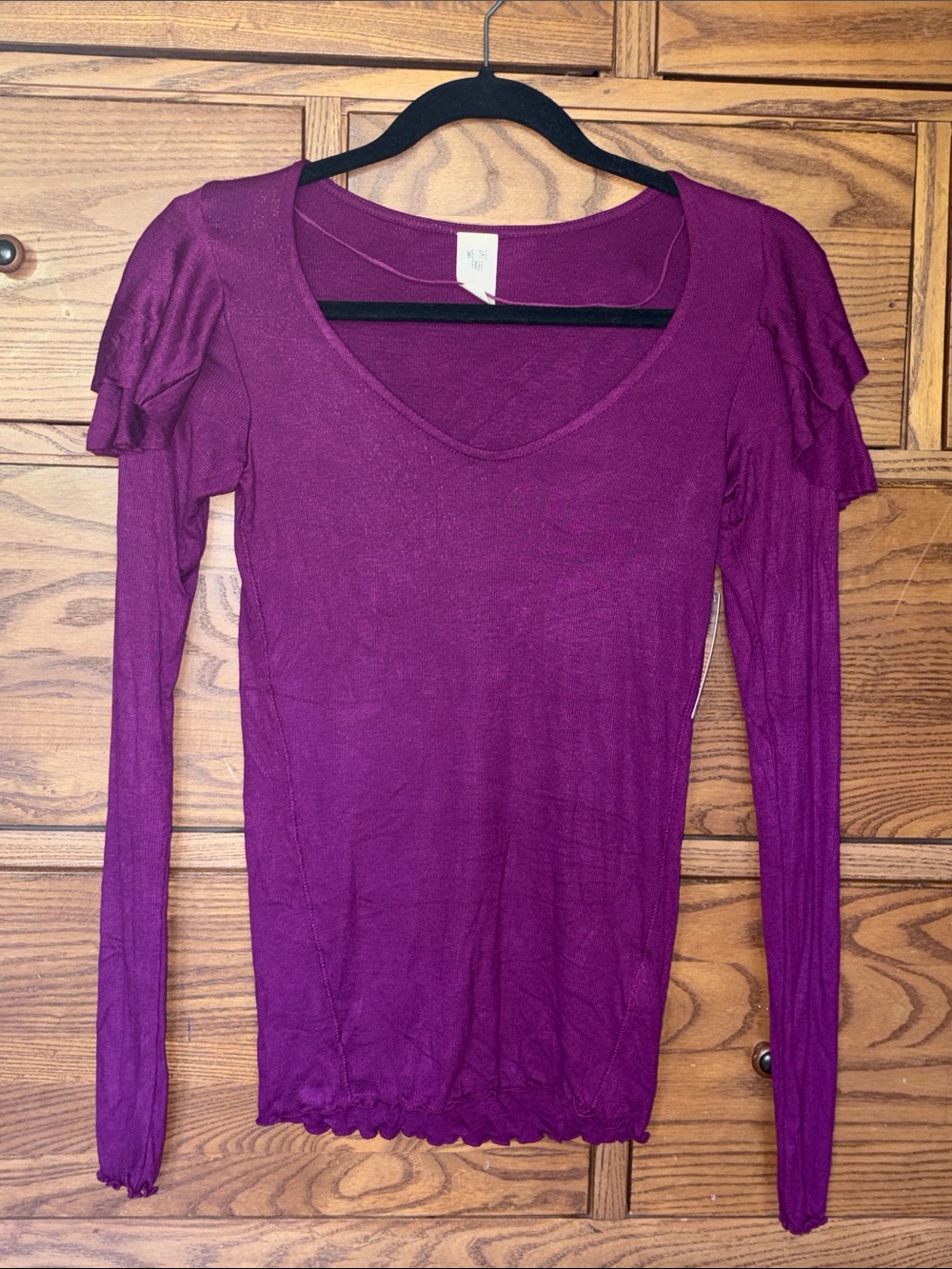 Free People Long Sleeve Scoop Neck Ruffle Shoulder Top - Plum